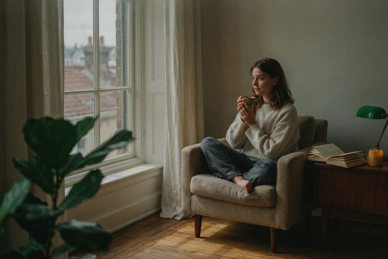 Person looking relaxed and peaceful, representing financial security from having an emergency fund