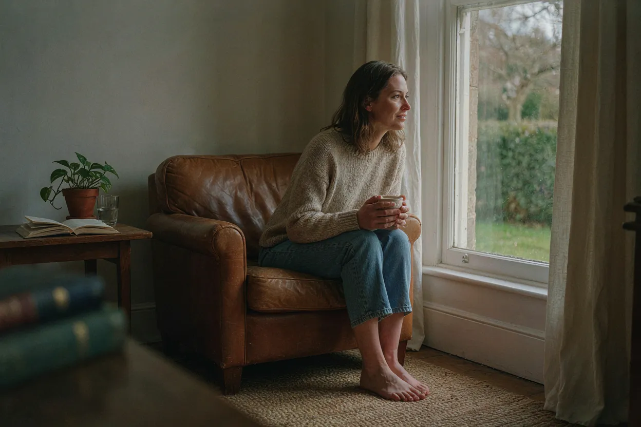Person looking relaxed and peaceful, representing financial security from emergency fund