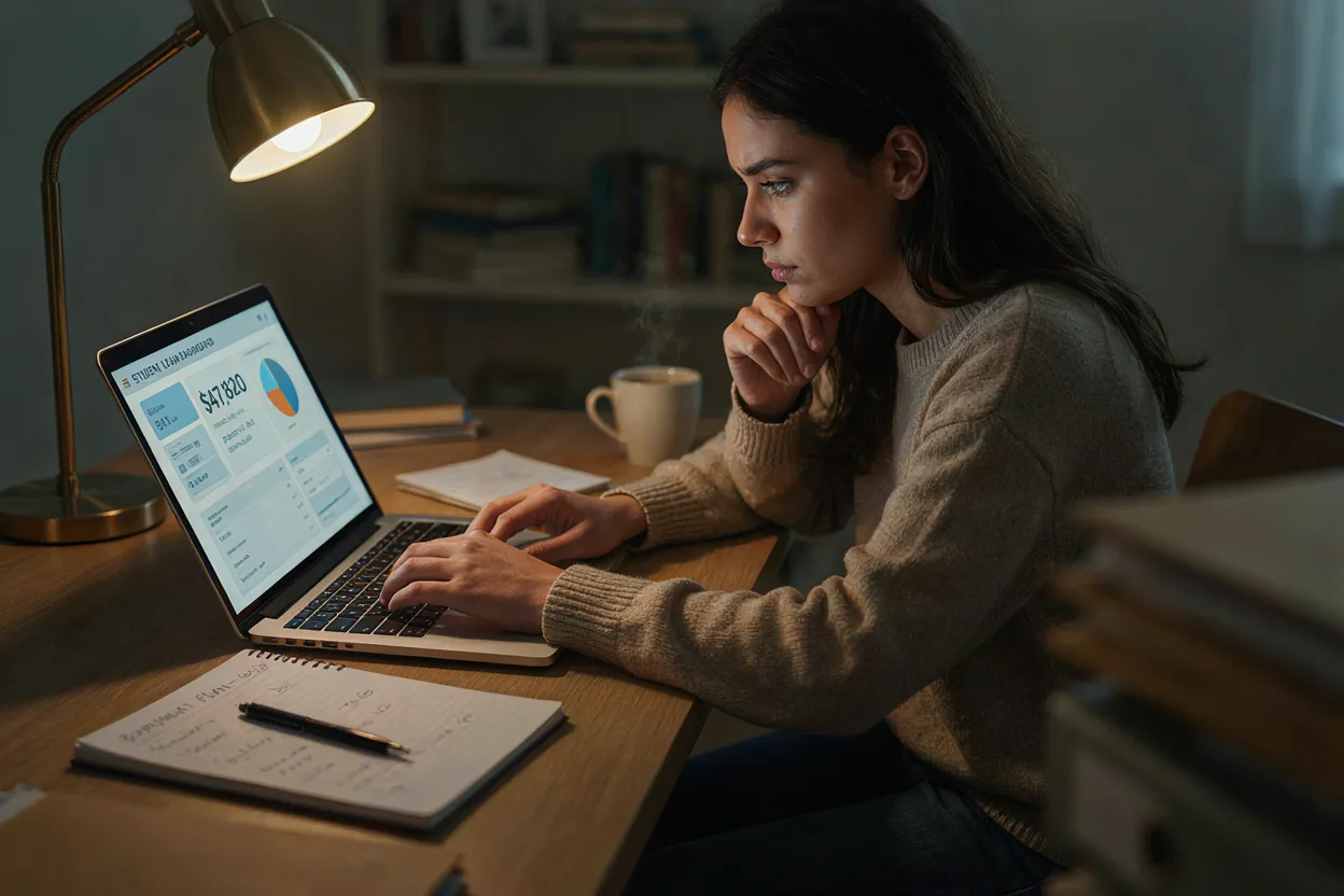 Student loan balances on laptop