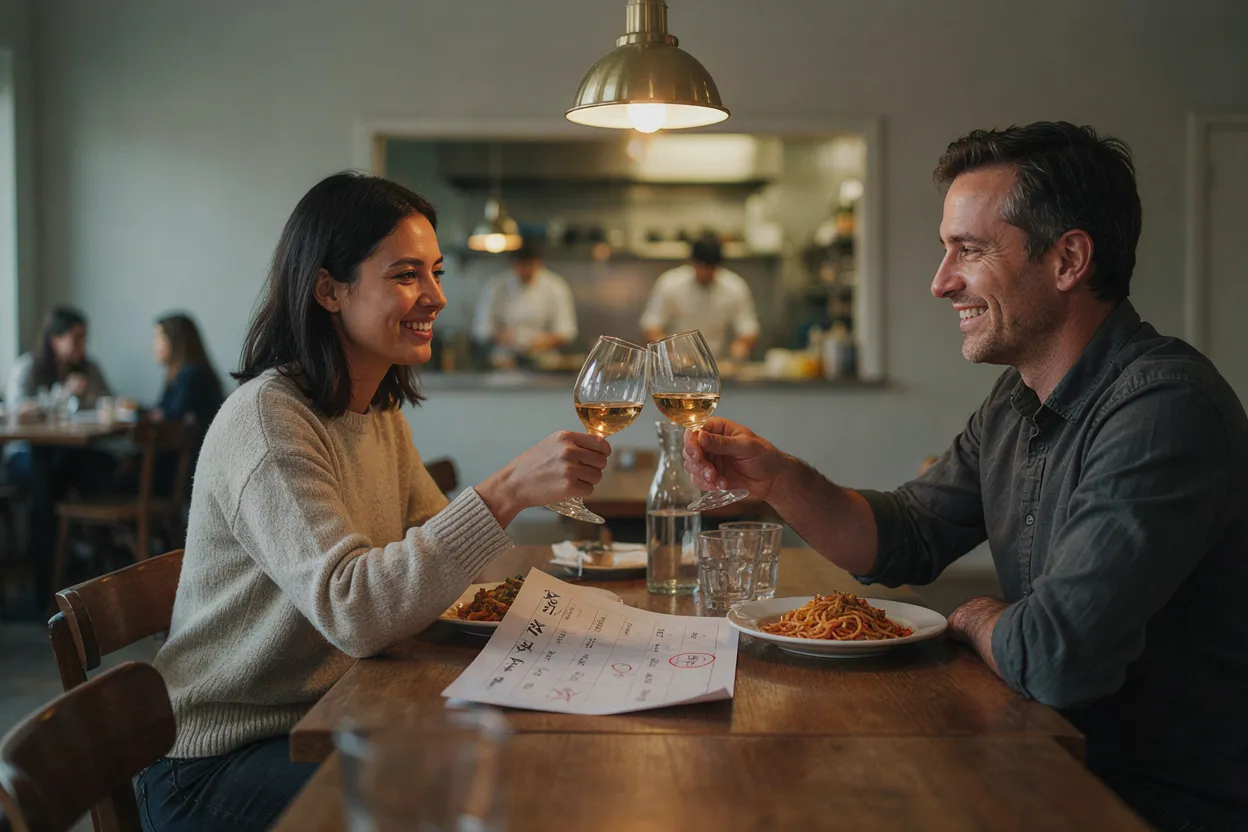 Milestone reward system Business partners celebrating a milestone reward at a casual restaurant