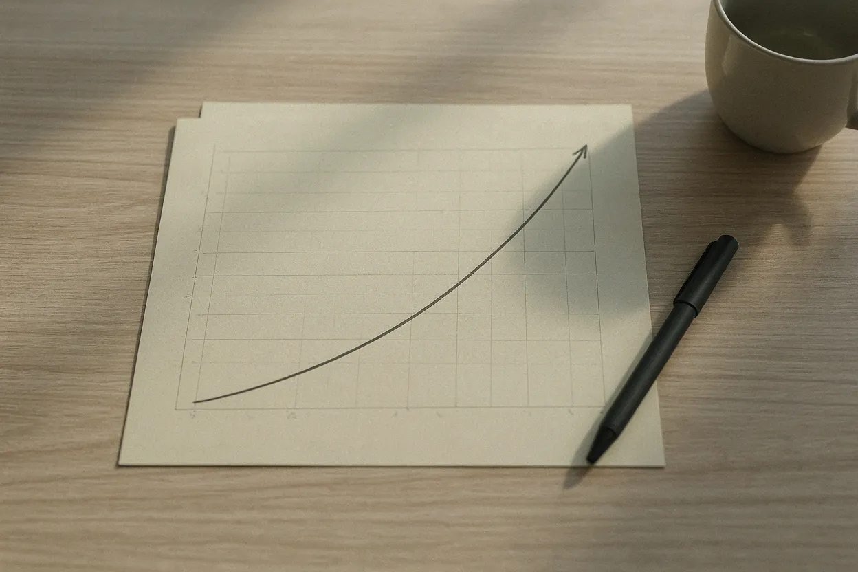 The math of compound growth Exponential growth curve over 40 years showing compound returns