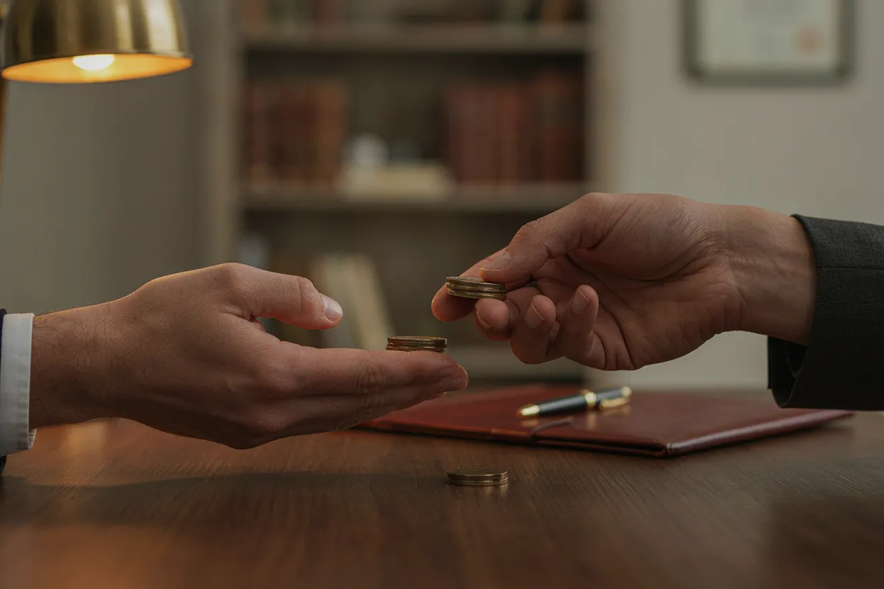 The employer match Two hands exchanging coins symbolizing employer matching contributions