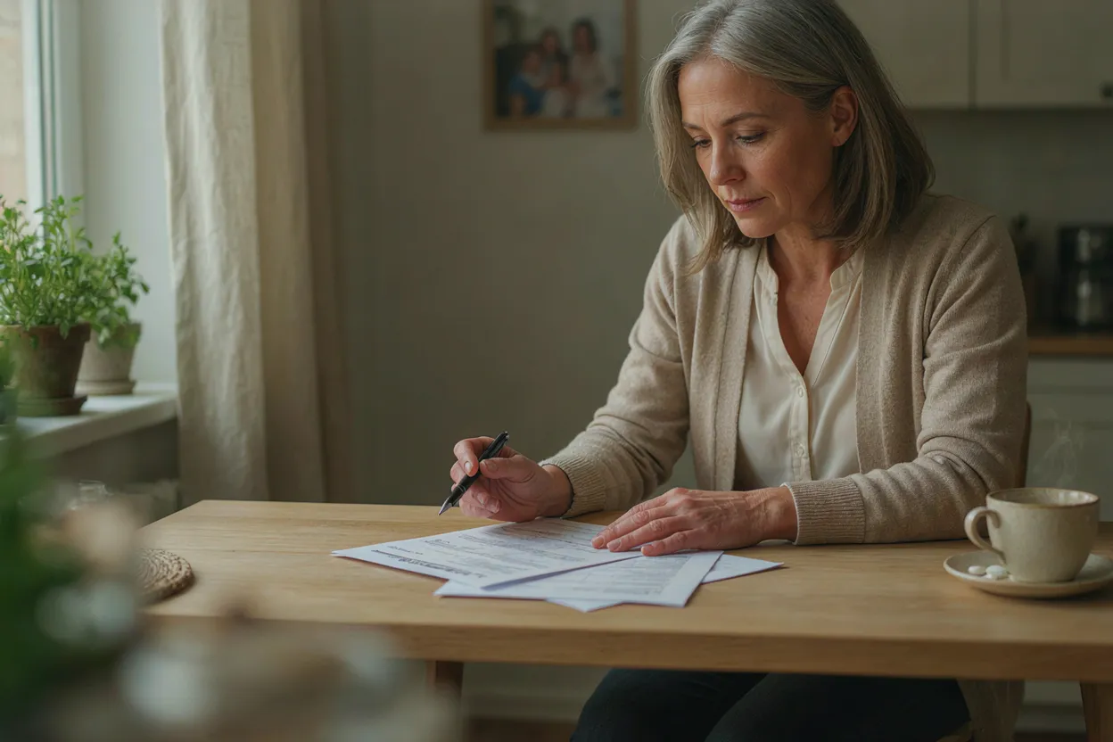 The healthcare gap before Medicare Person reviewing health insurance documents at kitchen table