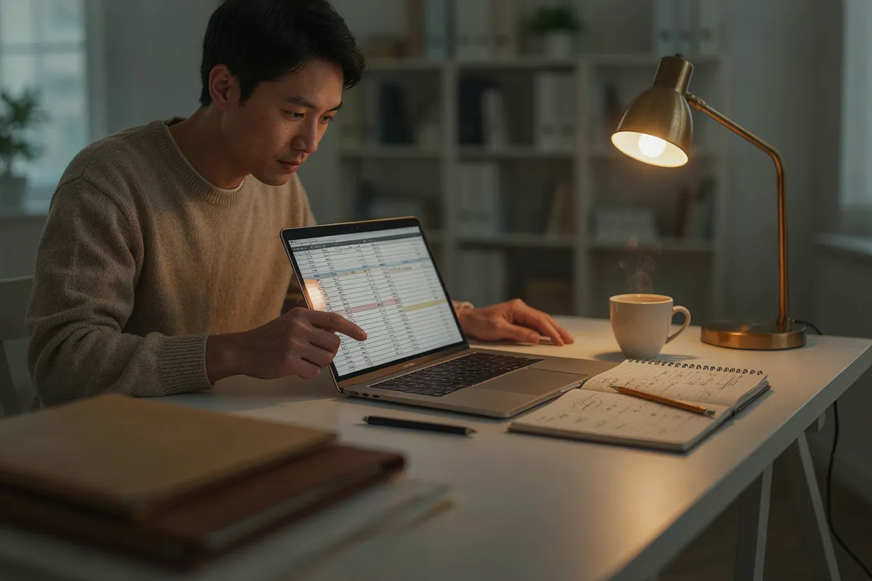 Person comparing standard deduction vs itemized amounts on a spreadsheet